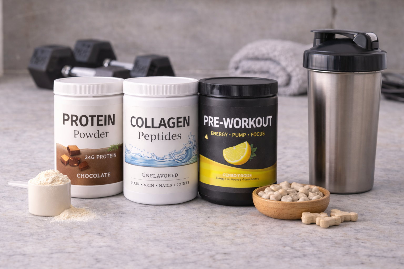 Protein, Collagens, Pre-Work, Creatine, & Other Work Out Supplements